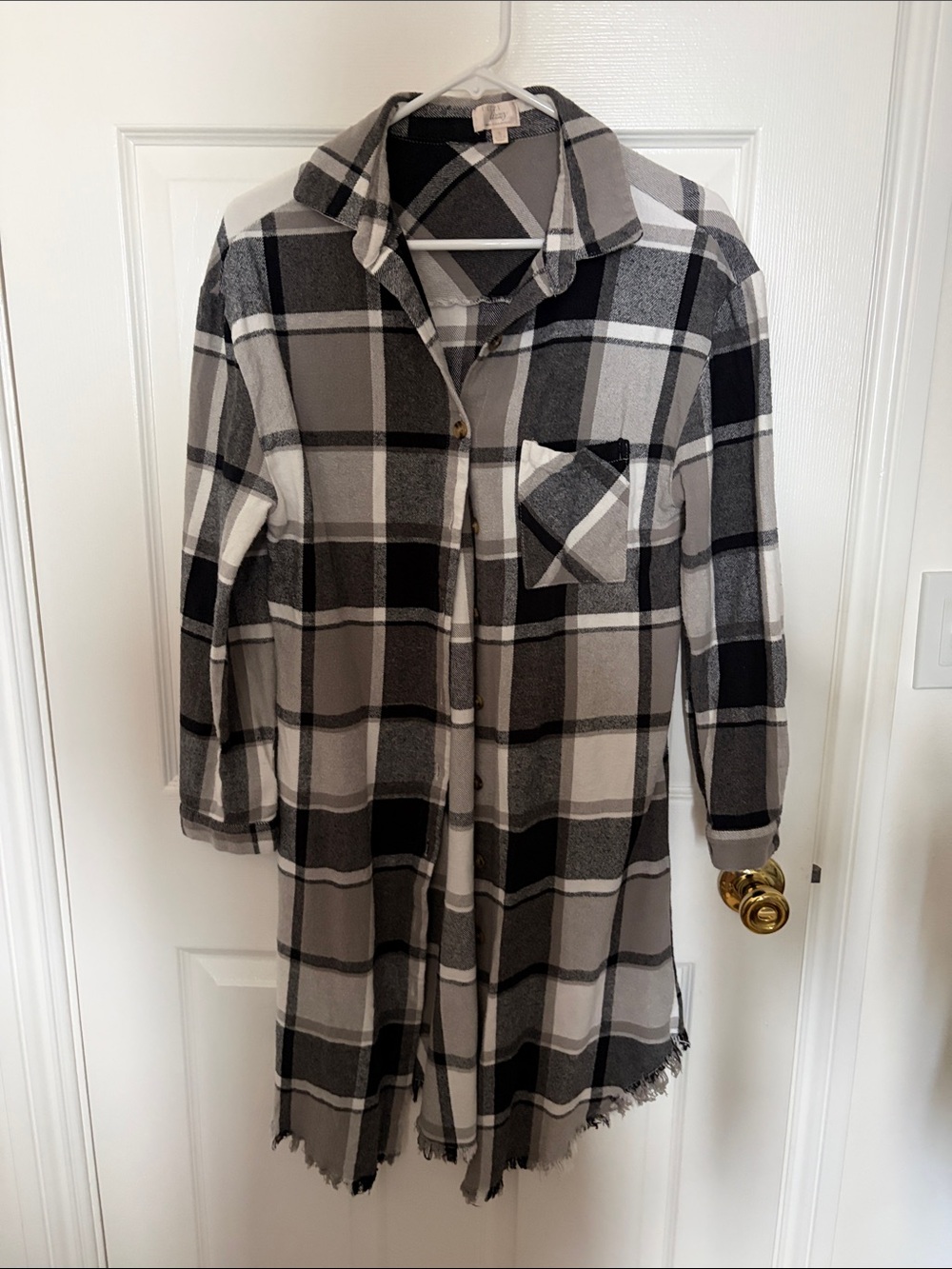 Women’s Black & Gray Plaid Button-Front Shirt Dress